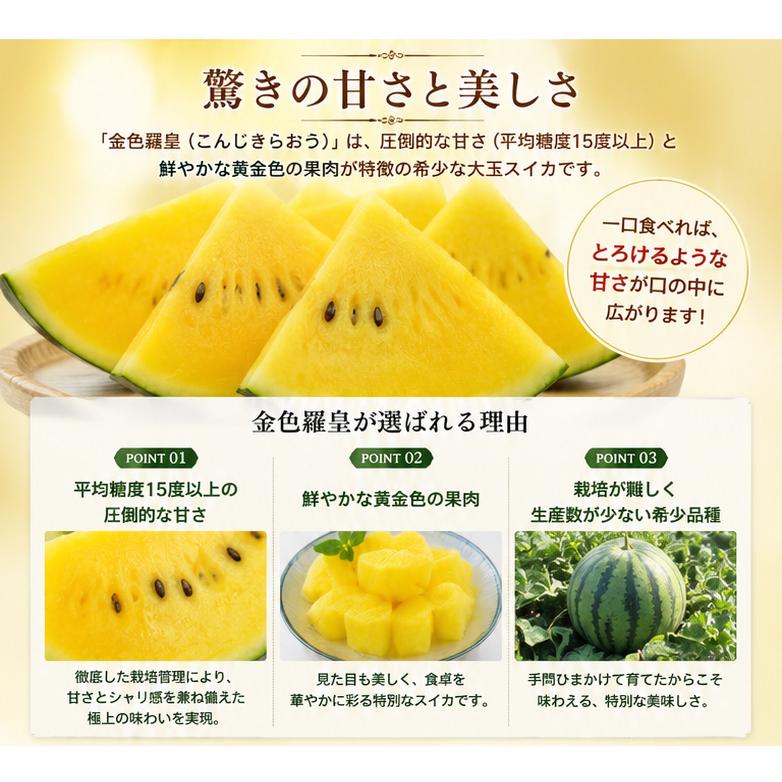 黄色いスイカ 金色羅王 こんじきらおう 北海道富良野産 1玉 約5kg 送料