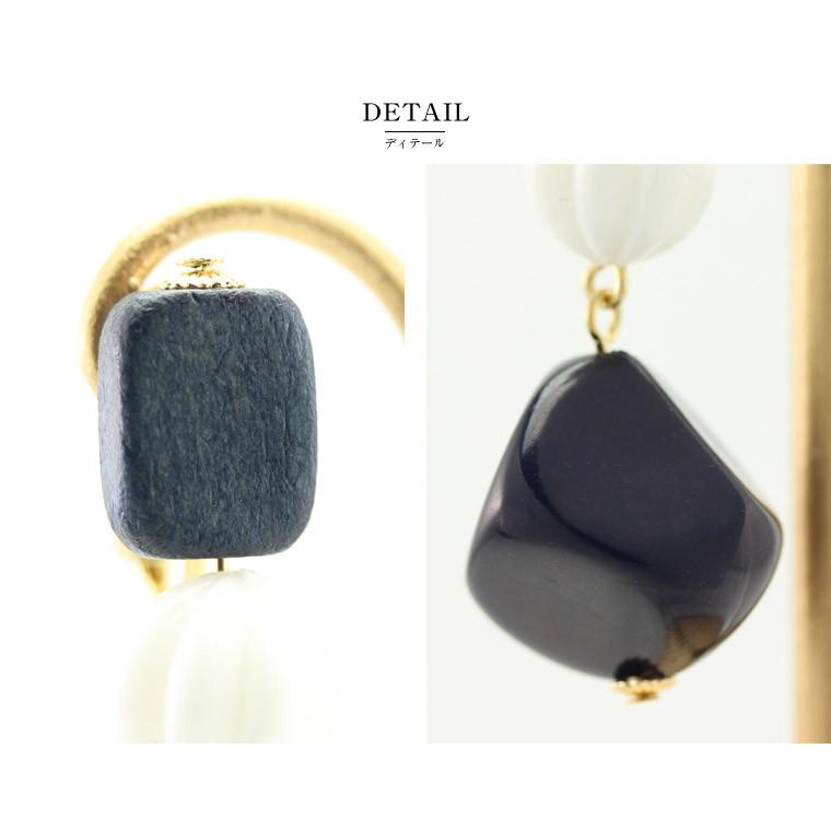 イヤリング ピアス アクリル ビーズ 大きめ 大振り ネイビー ホワイト