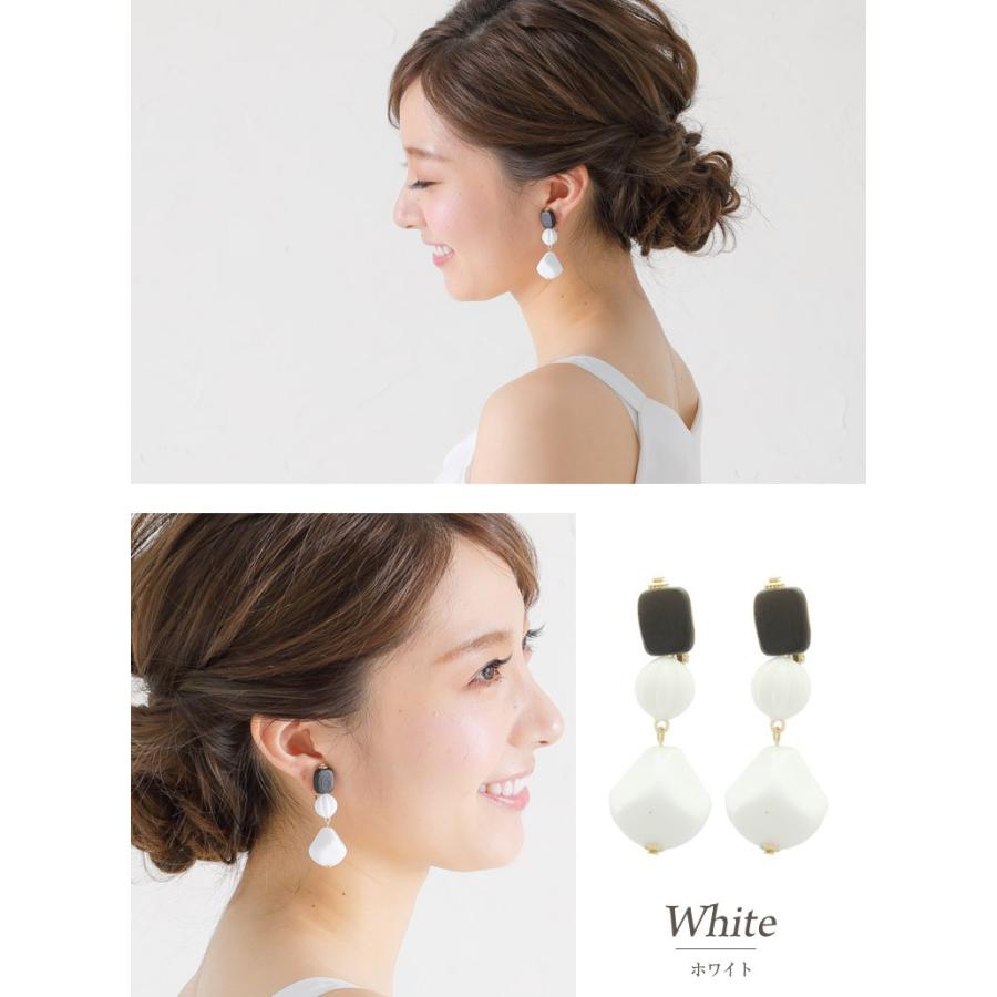 イヤリング ピアス アクリル ビーズ 大きめ 大振り ネイビー ホワイト