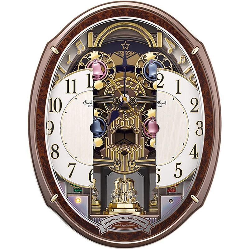 掛け時計 電波時計 からくり時計 48曲メロディ付き ブラウン リズム(RHYTHM) 掛け時計 電波時計 からくり時計 48曲メロディ