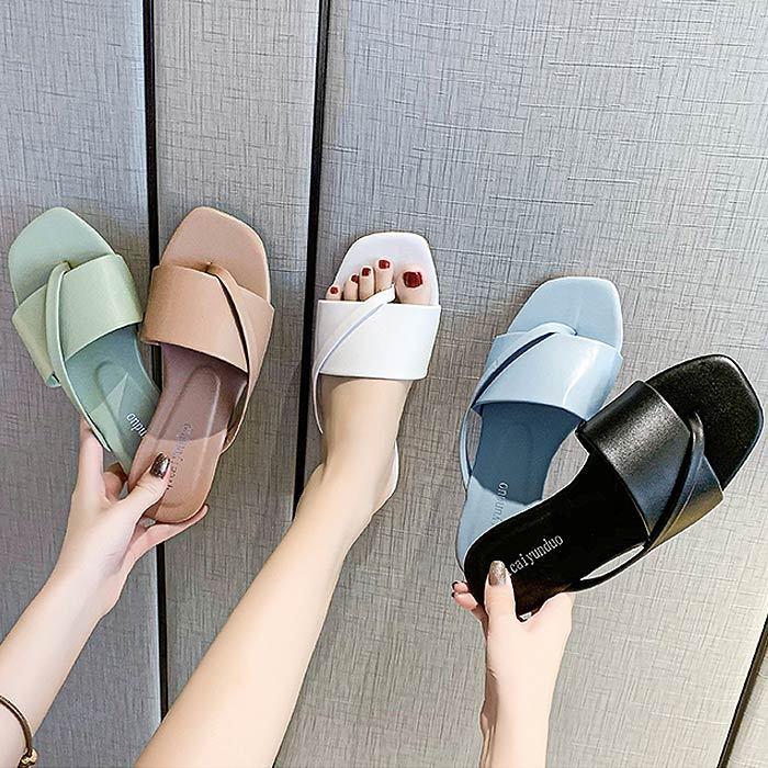 サンダル スクエアトゥ トング ぺたんこ フラット レディース シューズ