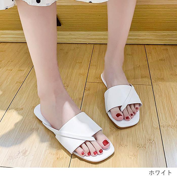 サンダル スクエアトゥ トング ぺたんこ フラット レディース シューズ
