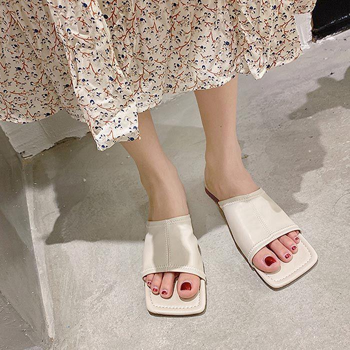 スクエアトゥ フラット サンダル ミュール ぺたんこ 靴 シューズ