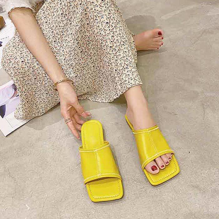 スクエアトゥ フラット サンダル ミュール ぺたんこ 靴 シューズ