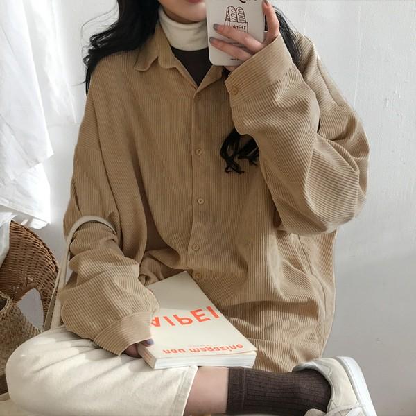 シャツ レディース コーデュロイ 長袖 おしゃれ 大きめ 秋 冬 黒 ベージュ シンプル 大きいサイズ 体型カバー トップス V135 V135 Import Shop Swift 通販 Yahoo ショッピング