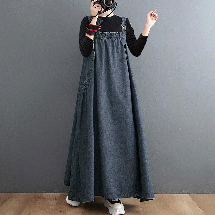 キャピタル　デニム　ワンピース風サロペット　オールインワン　ロング　インディゴ 先取りセール！マキシ丈 サルエルパンツ オールインワン デニム