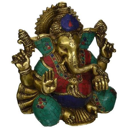 大割引 ターコイズ 真鍮彫刻 ガネーシャ神像 ヒンズー教の神 装飾ギフト アイドル ガネーシャ オブジェ、置き物