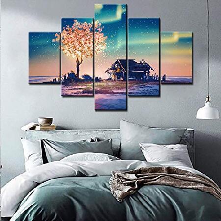 大きな 5 イラスト絵画 ピース 5 キャンバス ウォールアート リビングルーム イラスト絵画 放棄された家とファンタジーツリーライト 北部のライトの下 B07sl966ss スイフトモール 放棄された家とファンタジーツリーライト ヤフー店 モ 並行輸入品 新作モデルセール の
