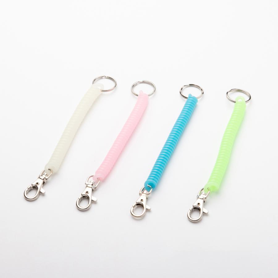 単色３個セット　夜光コイルキーホルダー　プチギフト　店舗用品　事務用品　防犯用品　防災用品　落下防止　紛失防止　業務用　備品　卸値 | 