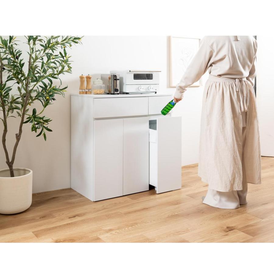 食器棚 ロータイプ 幅75cm キッチンカウンター ゴミ箱付き 組み立て式