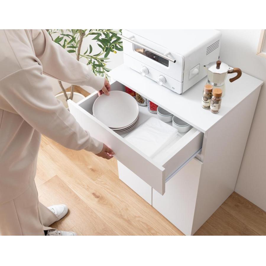 食器棚 ロータイプ 幅75cm キッチンカウンター ゴミ箱付き 組み立て式