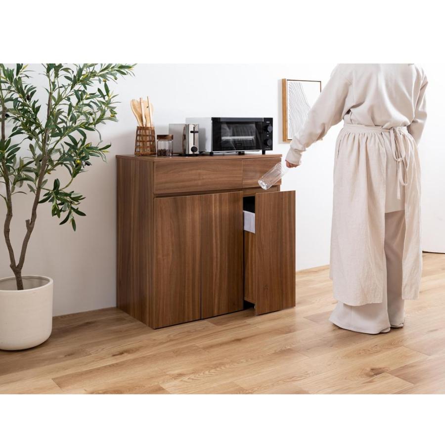 食器棚 ロータイプ 幅75cm キッチンカウンター ゴミ箱付き 組み立て式