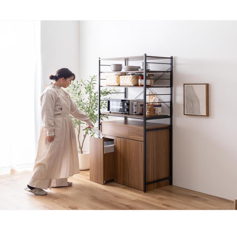 食器棚 ロータイプ 幅75cm キッチンカウンター ゴミ箱付き 組み立て式