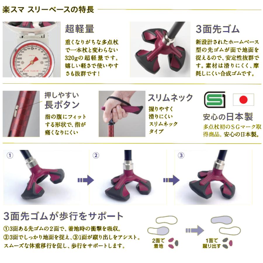 楽スマスリーベース　赤　美品　超軽量杖 愛杖 楽スマ スリーベース ｜ 杖・ステッキ,多点杖 ｜ 介護用品・福祉