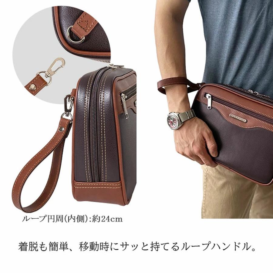 セカンドバッグ クラッチバッグ セカンドポーチ メンズ ストラップ付き YKKファスナー ストラップ付き マチあり 大開き 黒 チョコ CRADLE RIVER_11