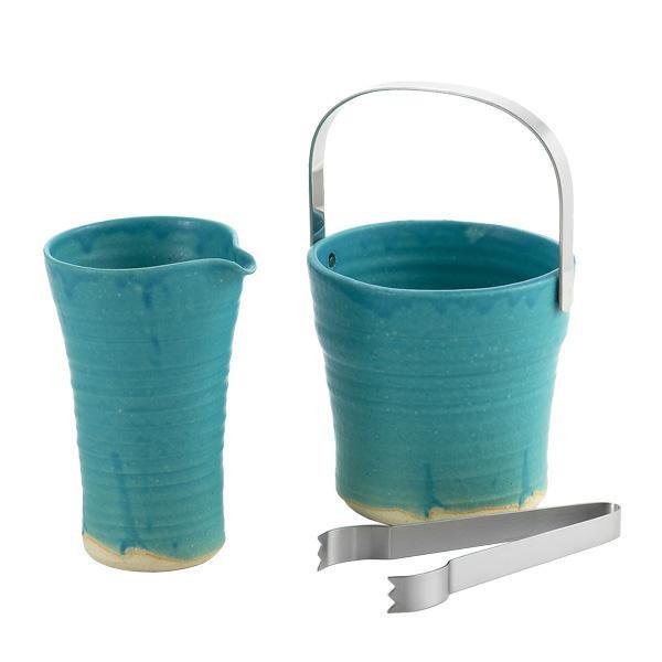 信楽焼 ターコイズブルー アイスペール デキャンターセット トング付 Tkb 002 おしゃれ 家庭用品