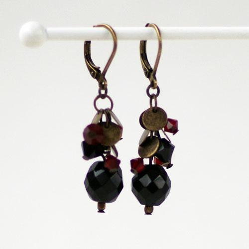 紅女　joncher　チェコビーズ　スワロフスキー ピアス2　ブラック・レッド | 