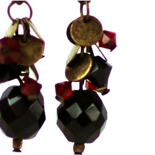 紅女　joncher　チェコビーズ　スワロフスキー ピアス2　ブラック・レッド |  | 01