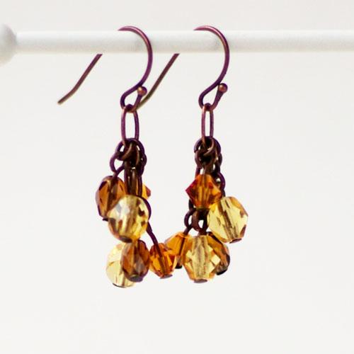 紅女　joncher　チェコビーズ　スワロフスキー ピアス4　ブラウン | 