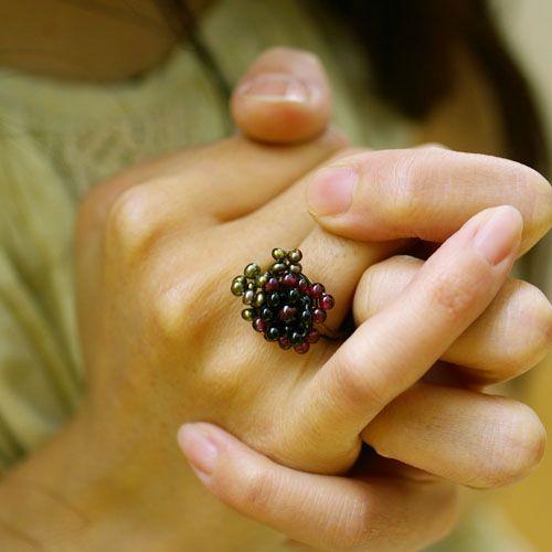 紅女　joncher　天然石フラワーリング　(ガーネット・オニキス・淡水パール） |  | 02