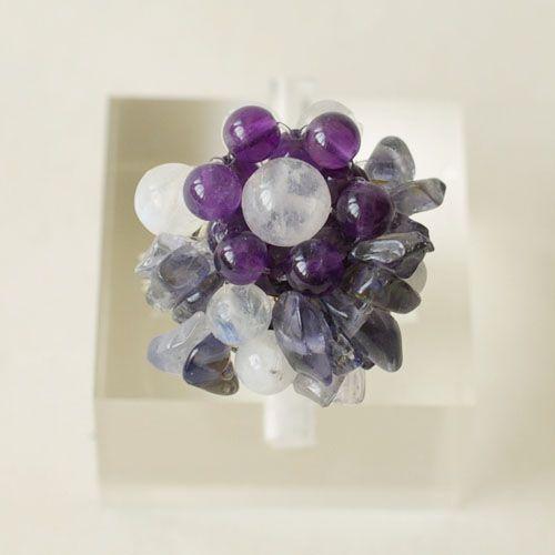 紅女　joncher　天然石フラワーリング(レインボームーンストーン・アイオライト・アメジスト） | 