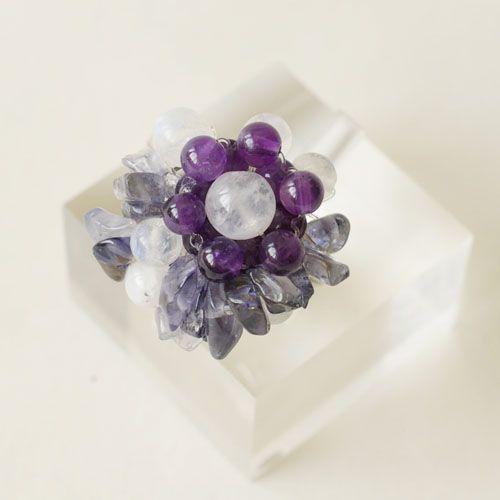 紅女　joncher　天然石フラワーリング(レインボームーンストーン・アイオライト・アメジスト） |  | 01