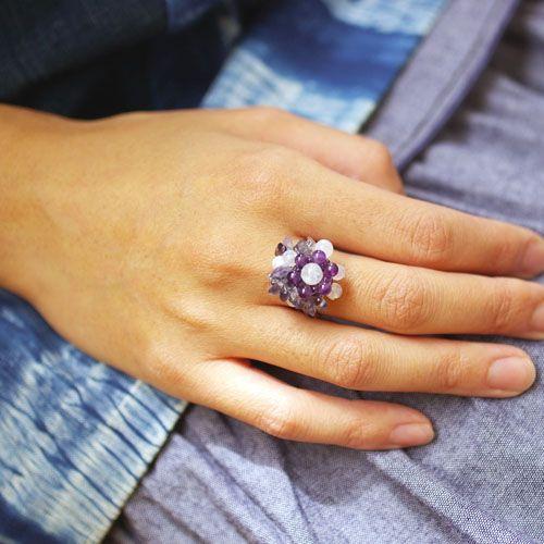 紅女　joncher　天然石フラワーリング(レインボームーンストーン・アイオライト・アメジスト） |  | 02