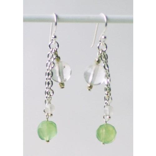 紅女　joncher　カルセドニー・クリスタル・レインボームーンストーンシルバーピアス | 