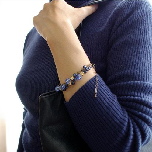 紅女　joncher　チェコビーズブレスレット　ブルーゴールド |  | 03