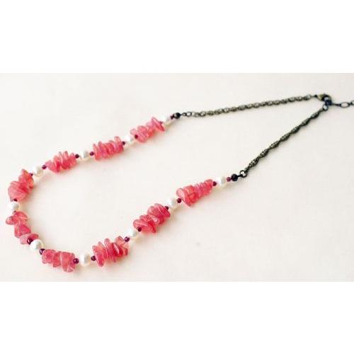 紅女　joncher　インカローズ（ロードクロサイト）・淡水パール・ガーネットネックレス |  | 01