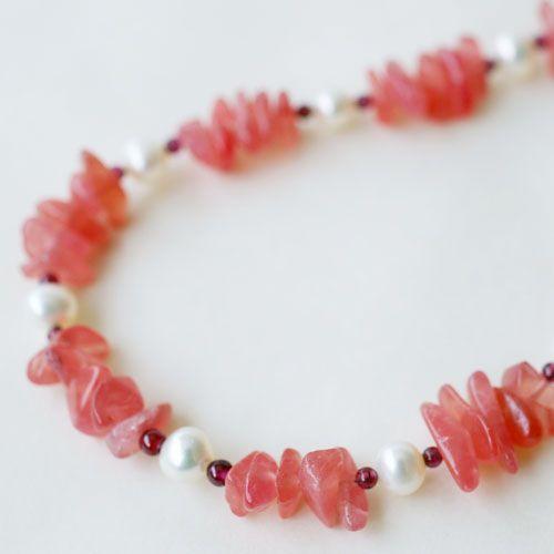 紅女　joncher　インカローズ（ロードクロサイト）・淡水パール・ガーネットネックレス |  | 02