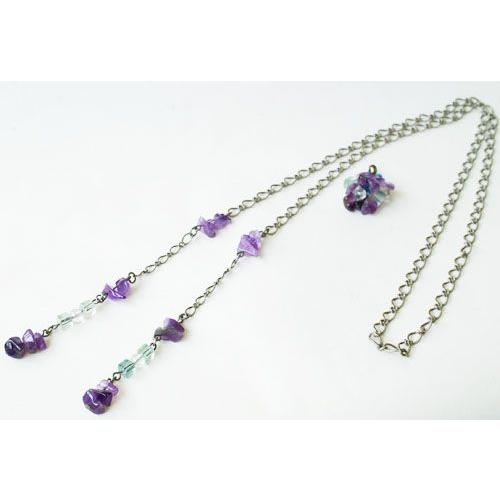 紅女　joncher　アメジストフラワーチャーム付ラリエット（アメジスト・フロライト・水晶・アパタイト） | 