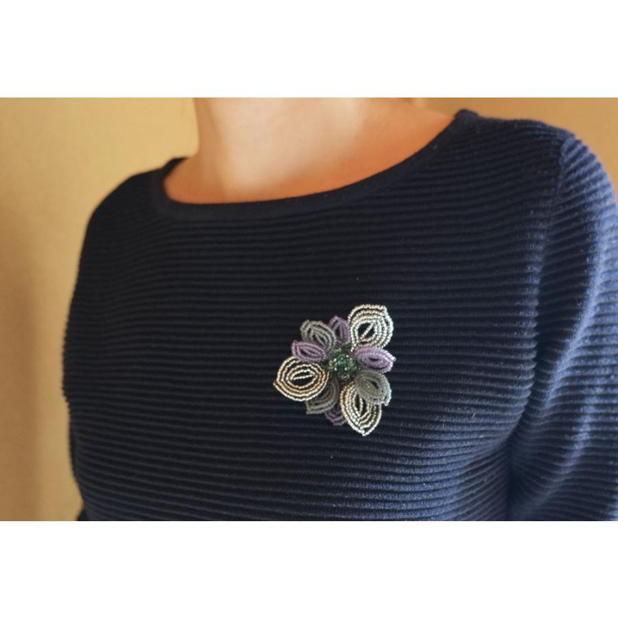 紅女　joncher　ビーズフラワーブローチ（パープル）　ビーズを使ったお花のコサージュ型ブローチ |  | 02