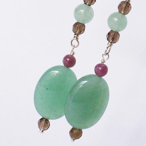 紅女　joncher　グリーンアベンチュリン・スモーキークオーツ・レピドライトシルバーピアス |  | 01