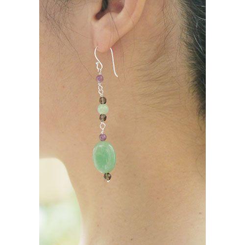 紅女　joncher　グリーンアベンチュリン・スモーキークオーツ・レピドライトシルバーピアス |  | 02