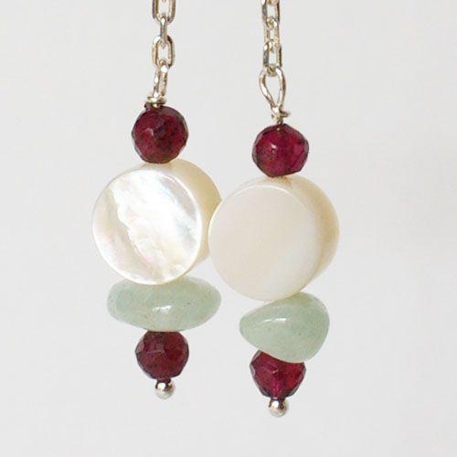 紅女　joncher　白蝶貝・ベリル・ガーネットシルバーピアス |  | 02