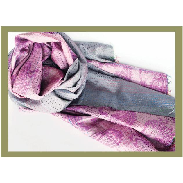 シサム工房　リサイクルサリーハンドステッチビッグストール（グレー×フューシャピンク) シルク１００％　一点ものです！ | シサム工房 | 06