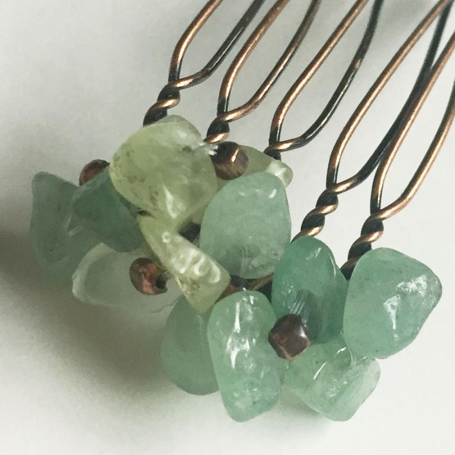 紅女　joncher　グリーンカラー天然石フラワーへアコーム（グリーンアベンチュリン・プレナイト） |  | 01