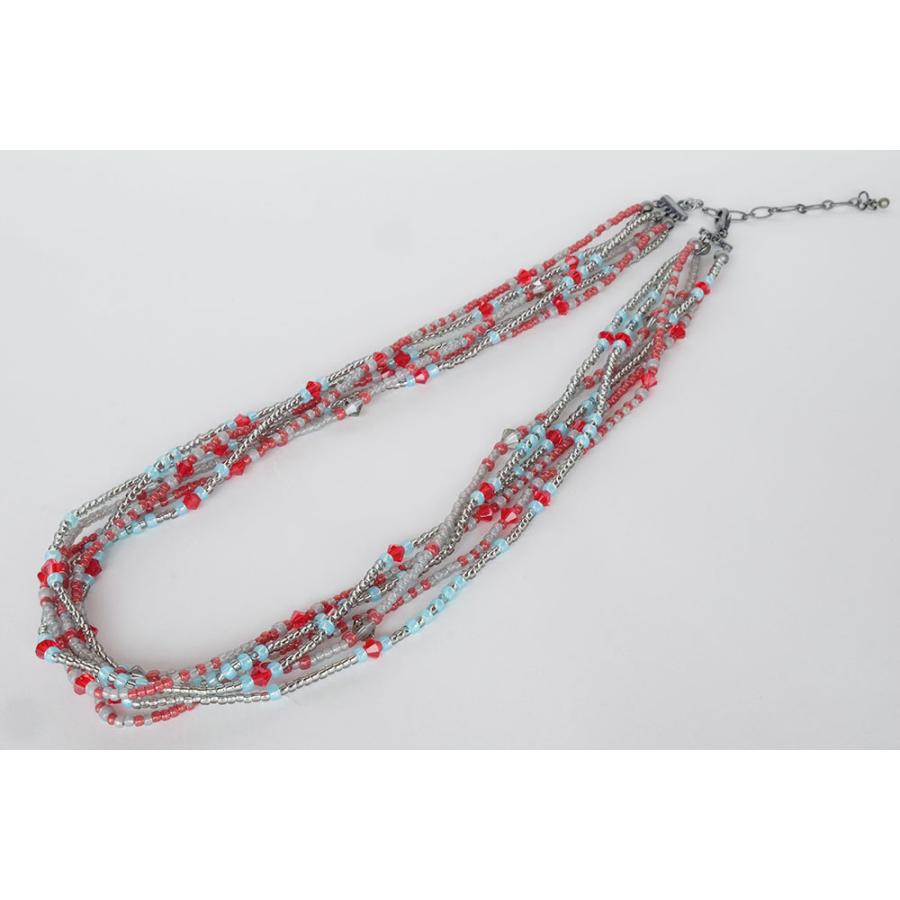 紅女　joncher　ビーズ・スワロフスキー６連ネックレス　レッドシルバーターコイズ | 