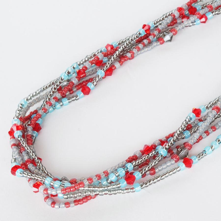 紅女　joncher　ビーズ・スワロフスキー６連ネックレス　レッドシルバーターコイズ |  | 01