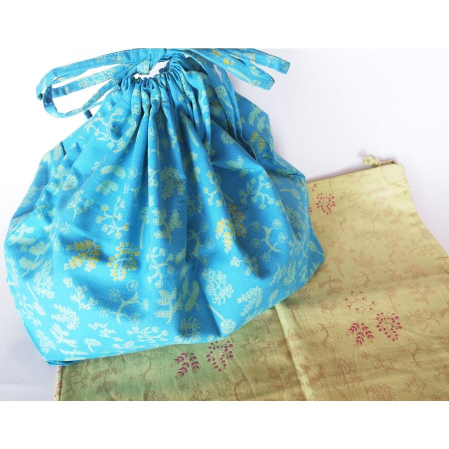 シサム工房　ツリー巾着バッグ（ツリーブルー・ツリーグリーン）（フェアトレード商品）バッグインバッグとしてもオススメ。メール便対応商品 | シサム工房
