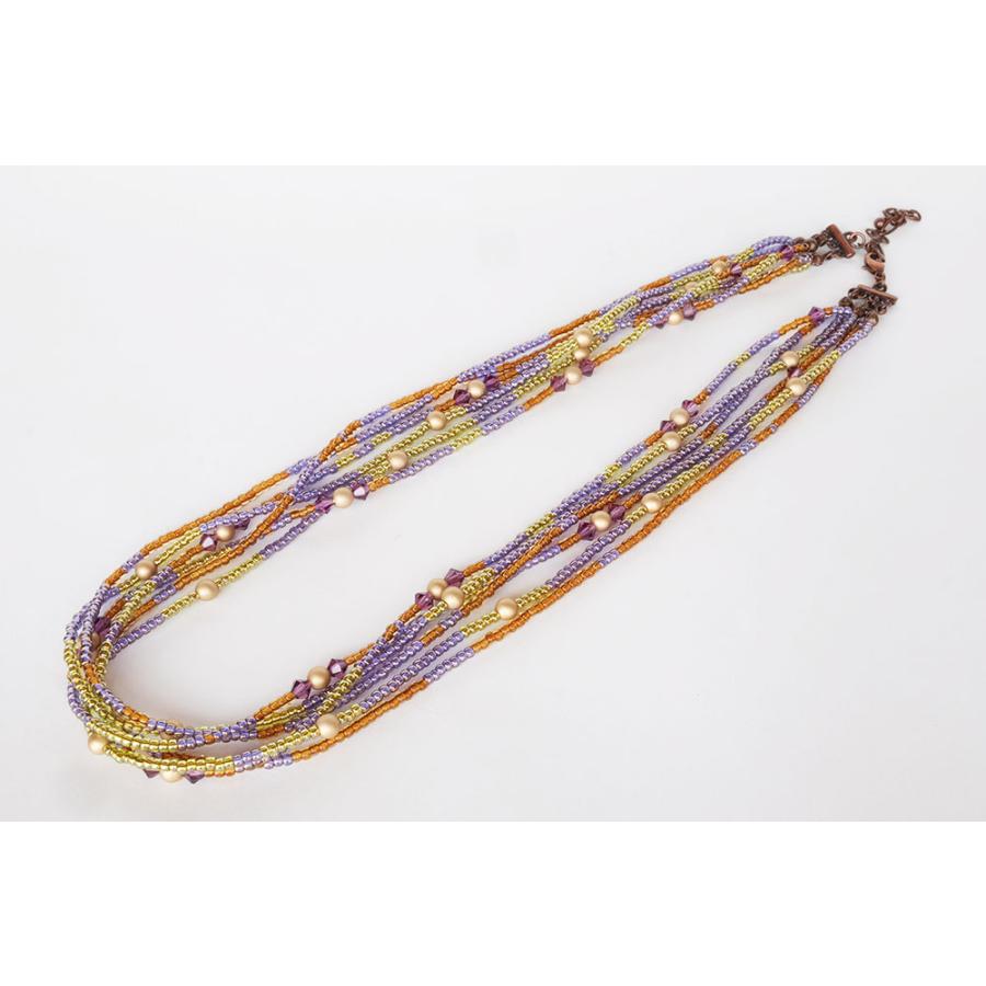 紅女　joncher　ビーズ・スワロフスキー６連ネックレス　パープルブラウン | 