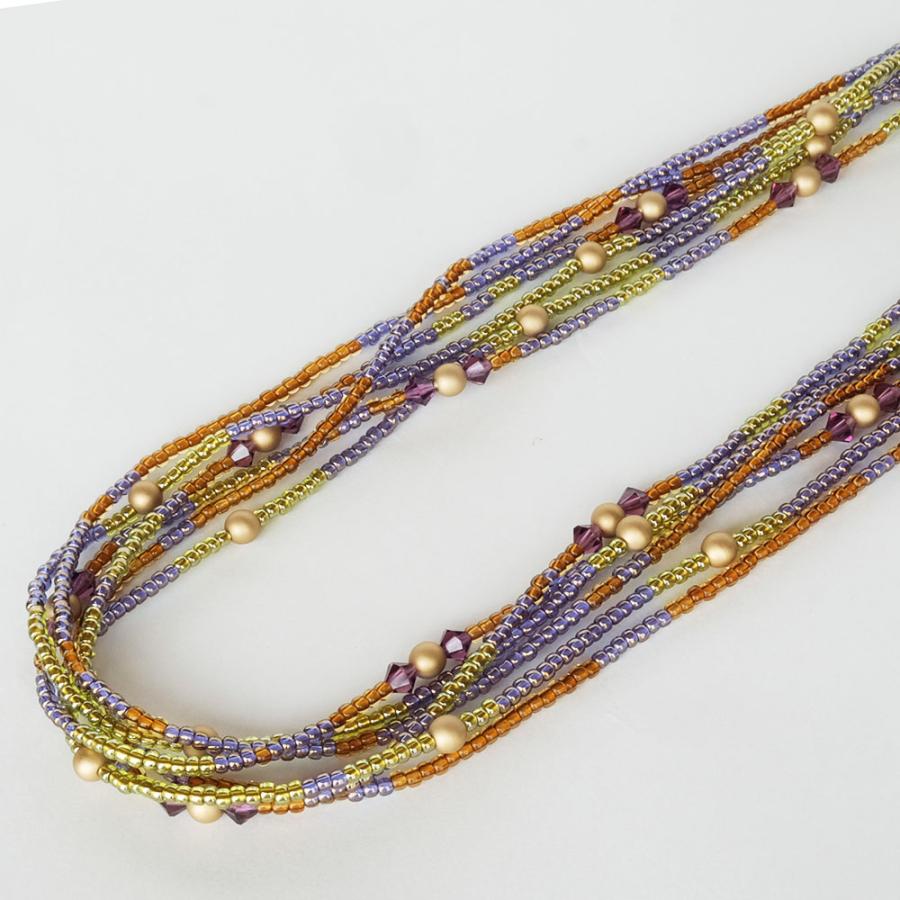 紅女　joncher　ビーズ・スワロフスキー６連ネックレス　パープルブラウン |  | 01