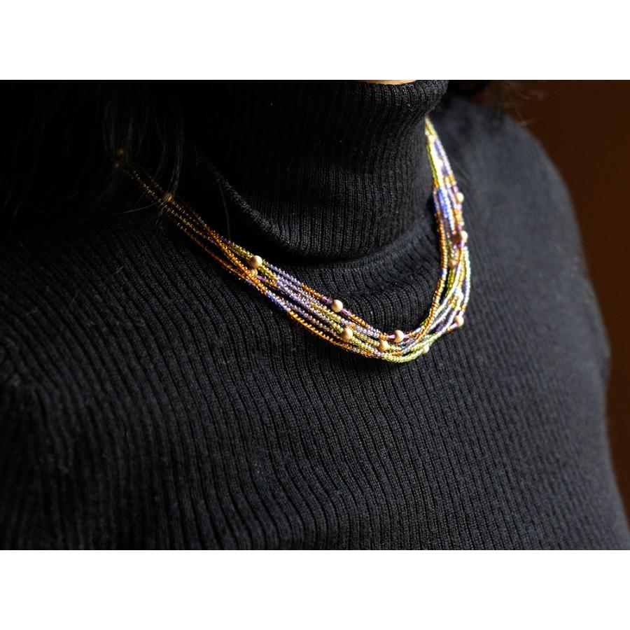 紅女　joncher　ビーズ・スワロフスキー６連ネックレス　パープルブラウン |  | 02