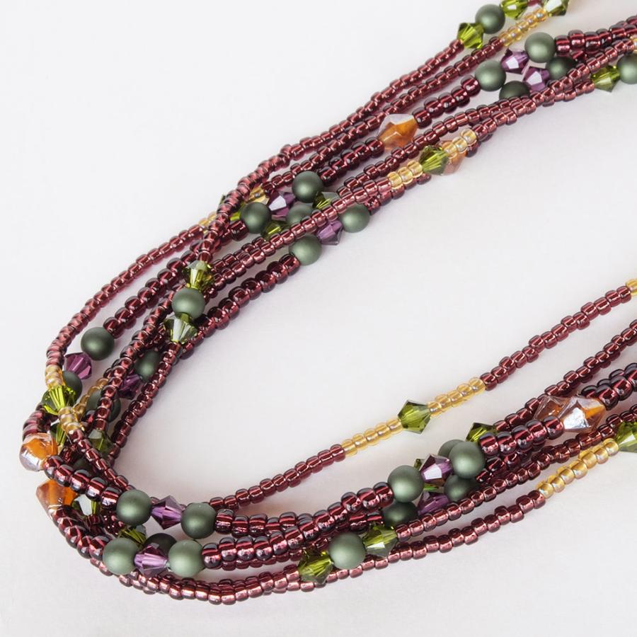 紅女　joncher　ビーズ・スワロフスキー６連ネックレス　ボルドーグリーンブラウン |  | 01