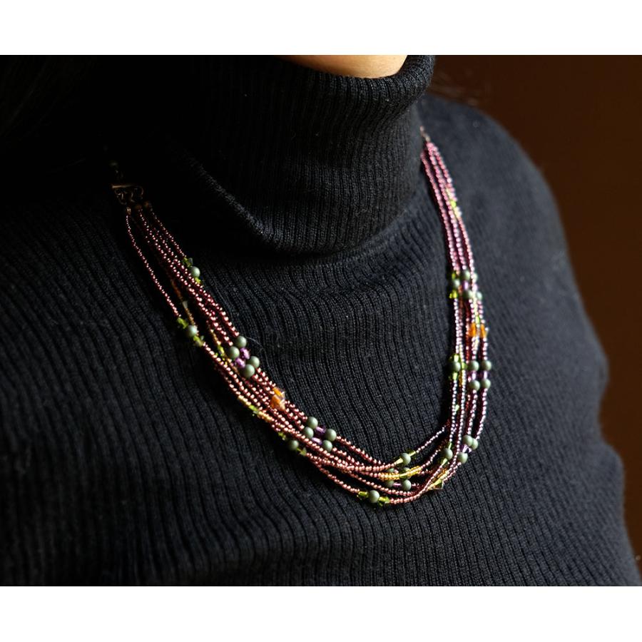 紅女　joncher　ビーズ・スワロフスキー６連ネックレス　ボルドーグリーンブラウン |  | 02