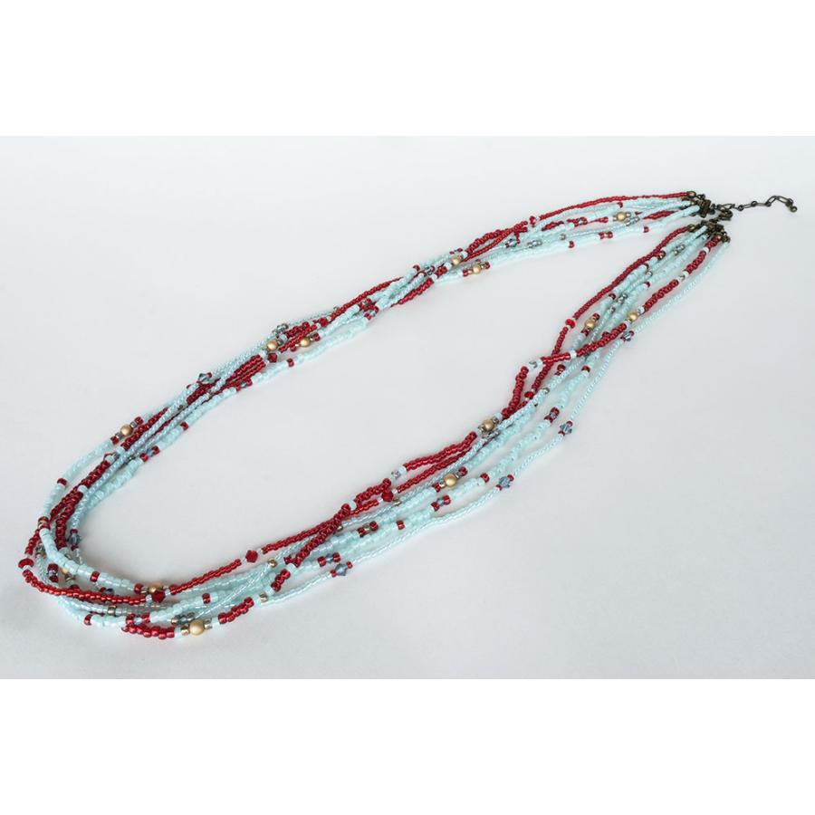 紅女　joncher　ビーズ・スワロフスキー６連ロングネックレス　レッドライトブルー | 