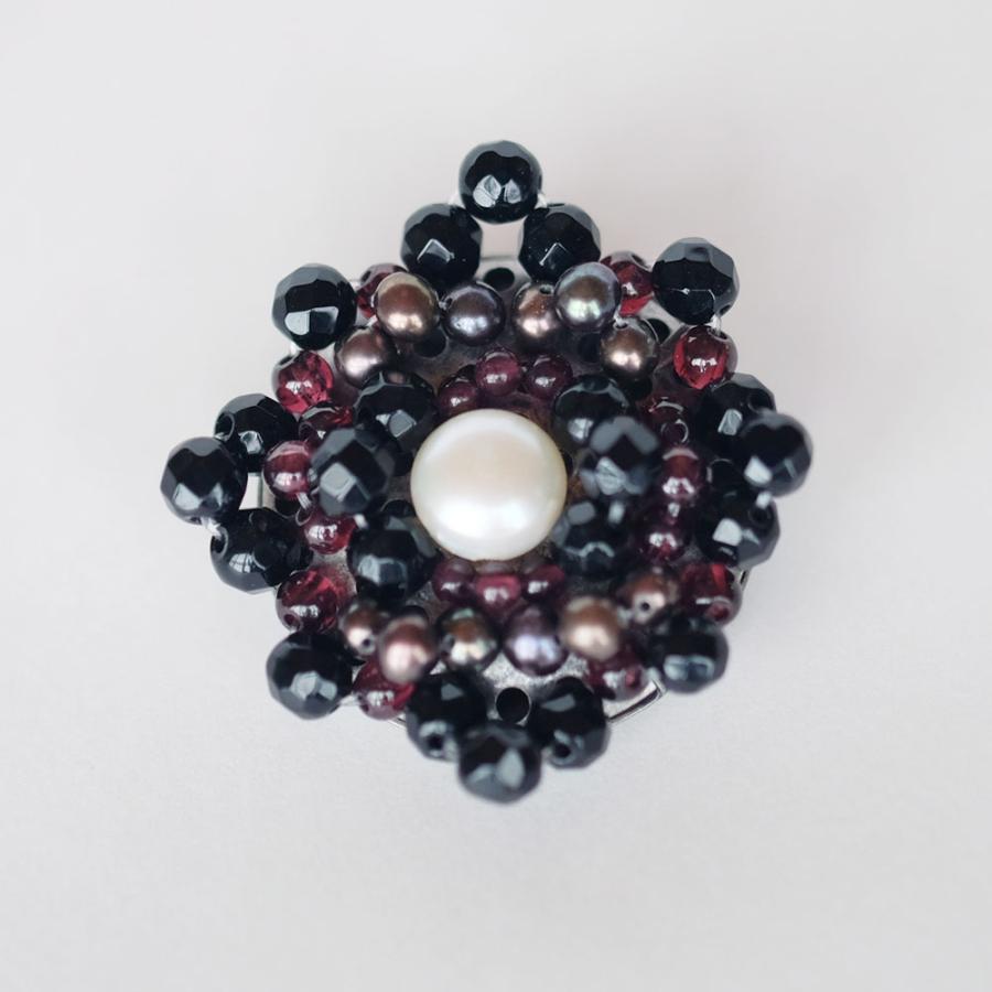 紅女　joncher　マベパール天然石ブローチ（ローズクオーツ　オニキス） |  | 02