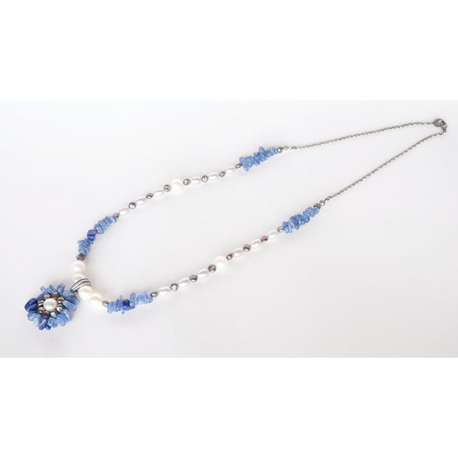 紅女　joncher　天然石フラワーペンダント（カイヤナイト　淡水パール　ラピスラズリ）ペンダントトップつけ外し自由！ |  | 01