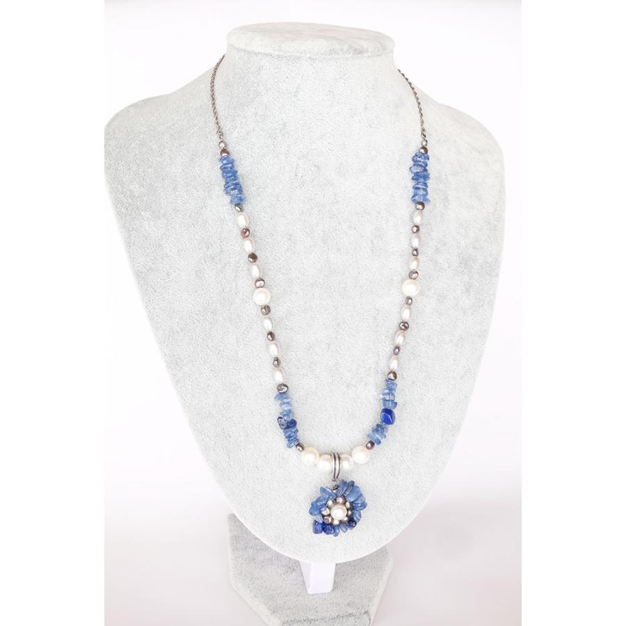 紅女　joncher　天然石フラワーペンダント（カイヤナイト　淡水パール　ラピスラズリ）ペンダントトップつけ外し自由！ |  | 04